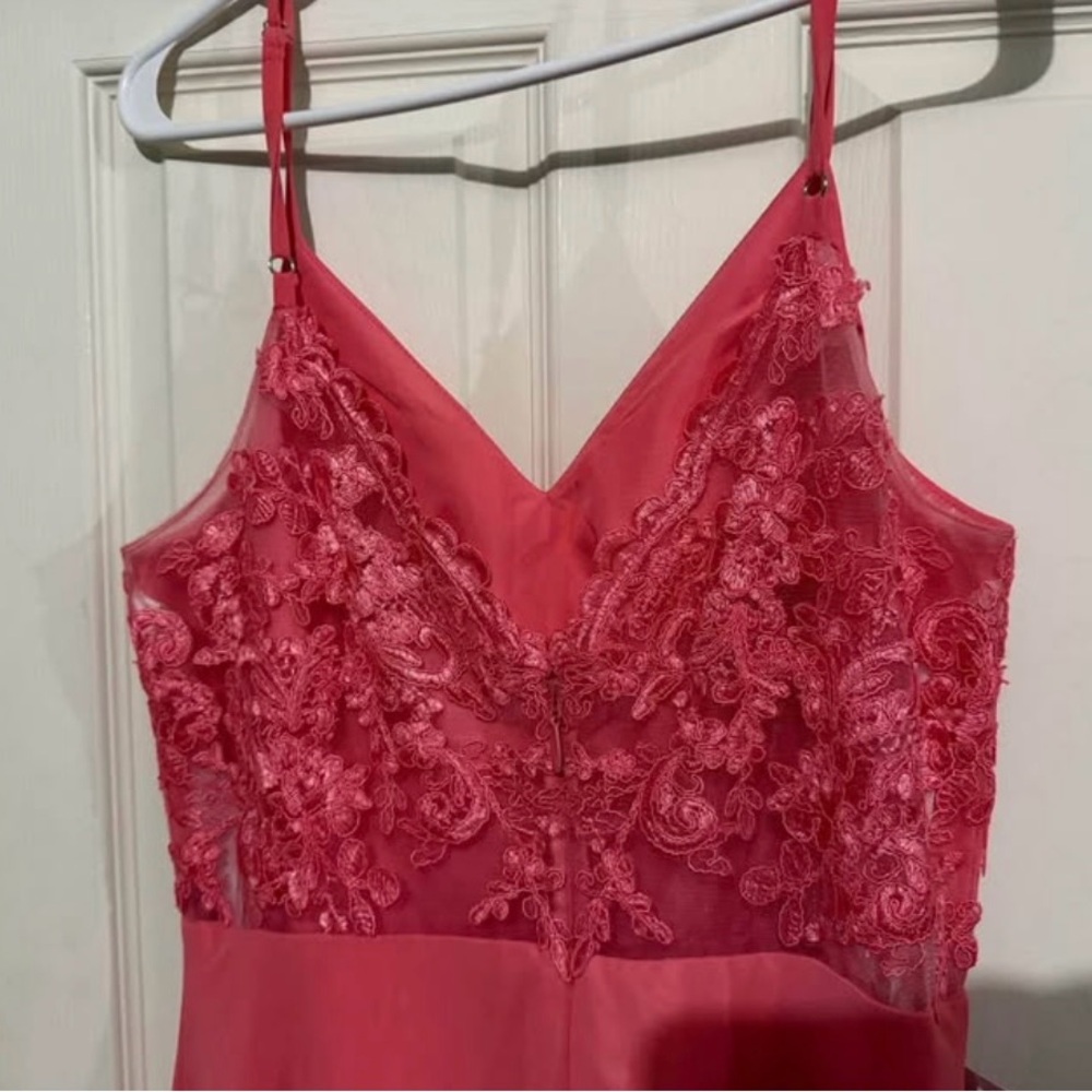 Azazie Pink Maxi Gown Spaghetti Strap Prom Dress - Picture 2 of 6
